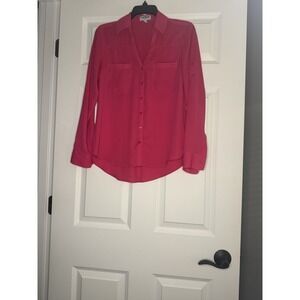 Express The Portofino Shirt Slim Fit Button Up Chiffon Blouse Pink Small